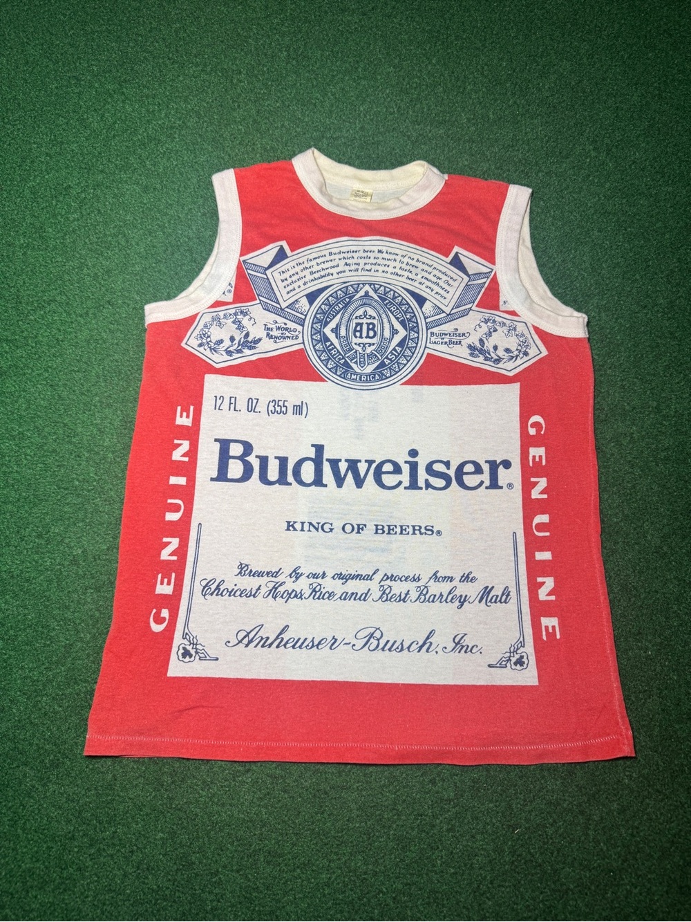 Vintage 70s 80s Budweiser Beer Tank Top T-shirt, All Over Print Alcohol (Large)